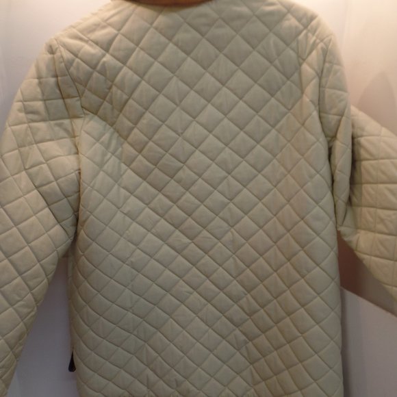 Coach Women's Bone Colored Quilted Puffer Jacket W Brown Leather Trim Snap Up S - Picture 3 of 10